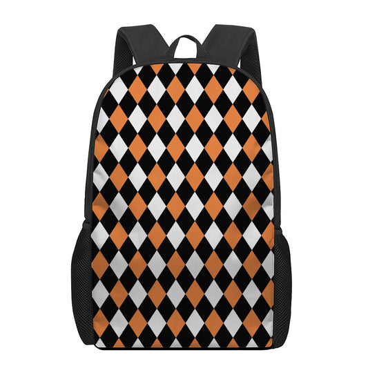 Orange Black And White Harlequin Print 17 Inch Backpack