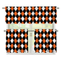 Orange Black And White Harlequin Print 3 Piece Kitchen Curtains