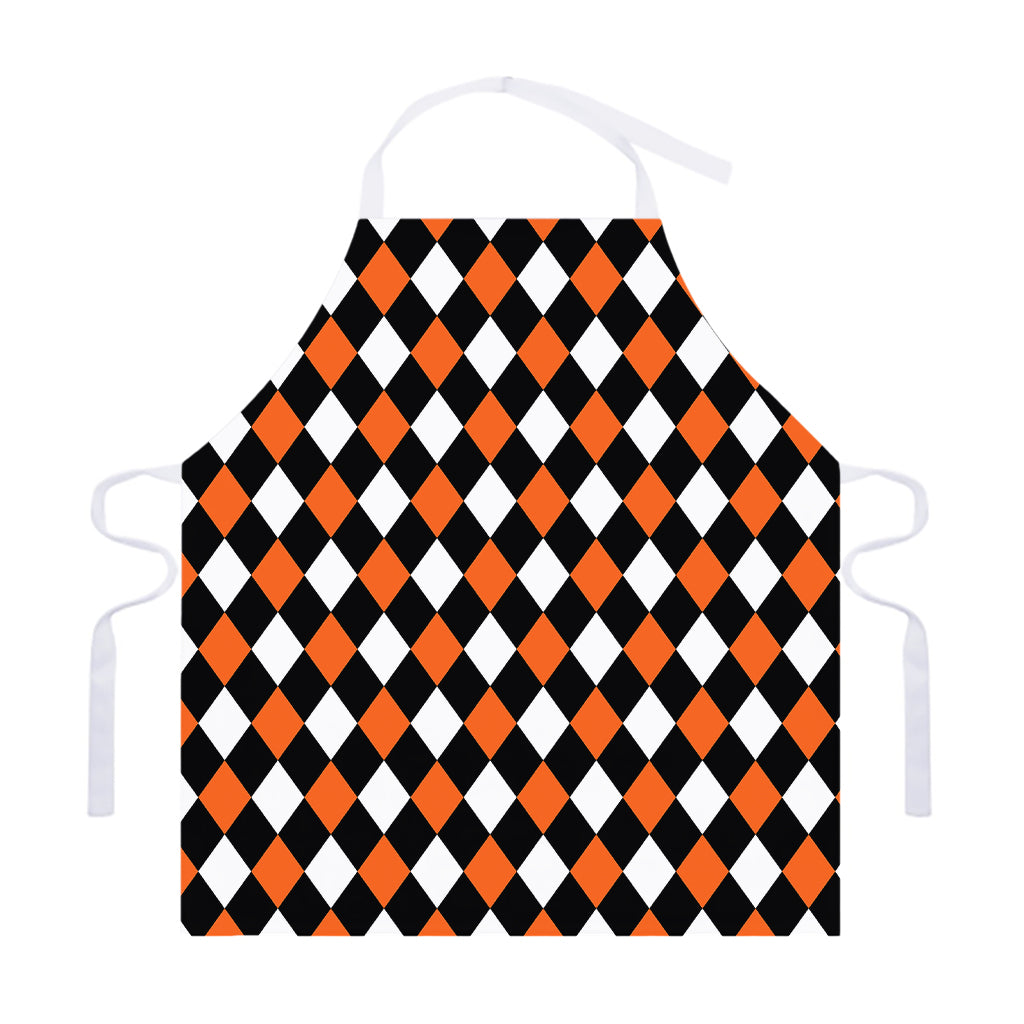 Orange Black And White Harlequin Print Adjustable Apron