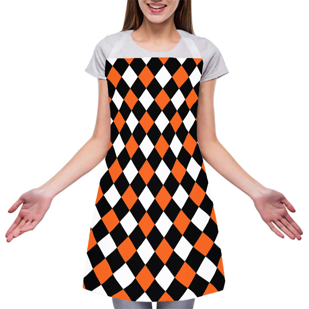 Orange Black And White Harlequin Print Adjustable Apron