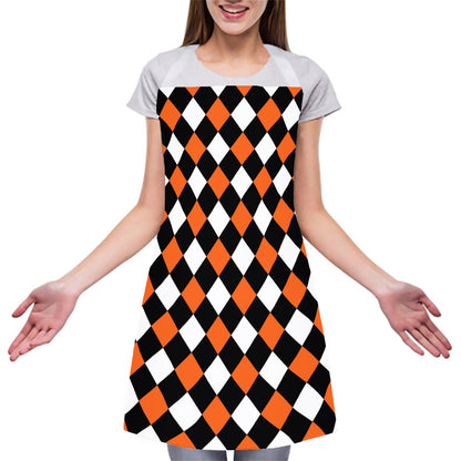 Orange Black And White Harlequin Print Adjustable Apron