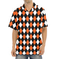 Orange Black And White Harlequin Print Aloha Shirt