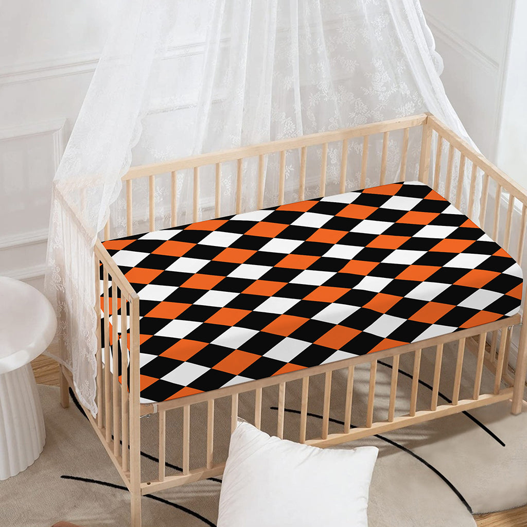 Orange Black And White Harlequin Print Baby Crib Sheet