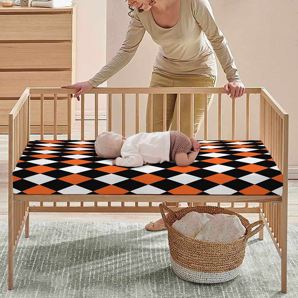Orange Black And White Harlequin Print Baby Crib Sheet