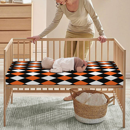 Orange Black And White Harlequin Print Baby Crib Sheet