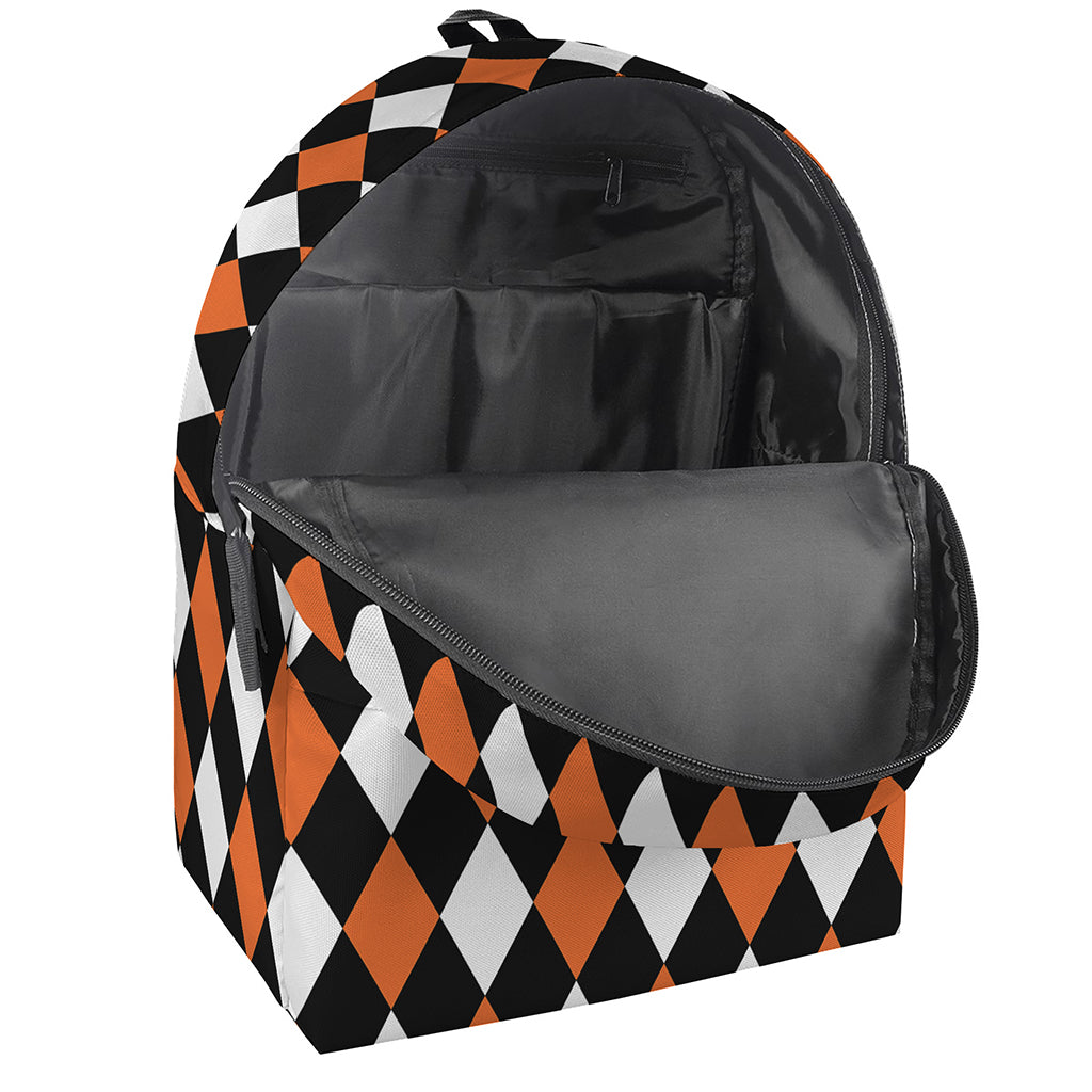Orange Black And White Harlequin Print Backpack