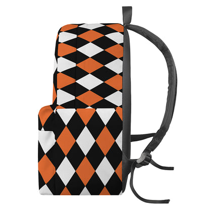Orange Black And White Harlequin Print Backpack
