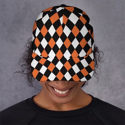 Orange Black And White Harlequin Print Baseball Cap