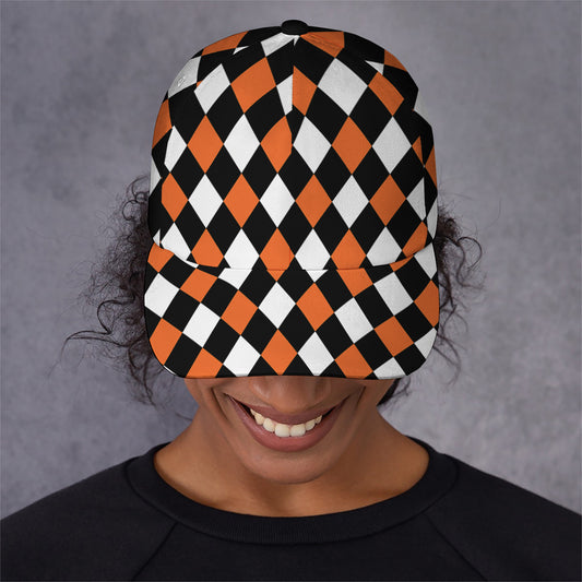 Orange Black And White Harlequin Print Baseball Cap