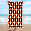 Orange Black And White Harlequin Print Beach Towel