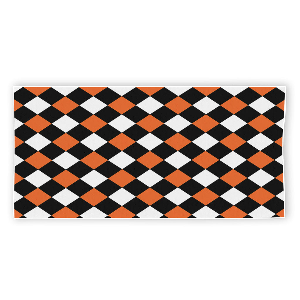 Orange Black And White Harlequin Print Beach Towel