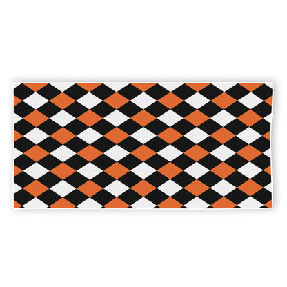 Orange Black And White Harlequin Print Beach Towel