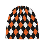 Orange Black And White Harlequin Print Beanie