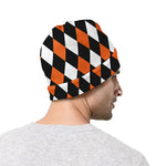 Orange Black And White Harlequin Print Beanie