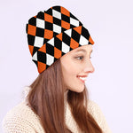 Orange Black And White Harlequin Print Beanie