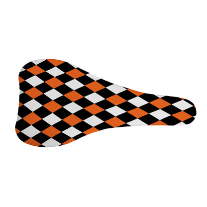 Orange Black And White Harlequin Print Bicycle Seat Cover