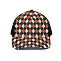 Orange Black And White Harlequin Print Black Mesh Trucker Hat