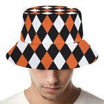 Orange Black And White Harlequin Print Bucket Hat