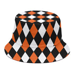 Orange Black And White Harlequin Print Bucket Hat