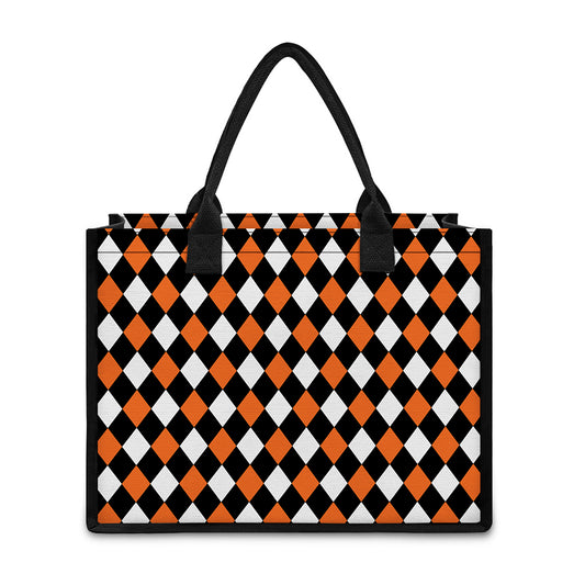 Orange Black And White Harlequin Print Canvas Tote Bag