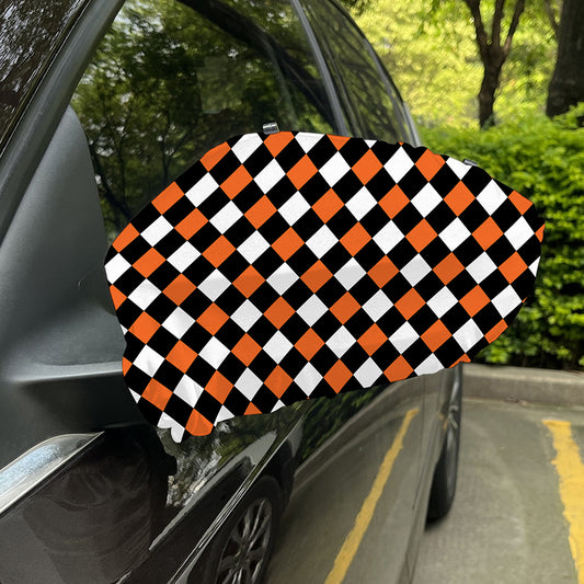Orange Black And White Harlequin Print Car Side Mirror Covers