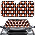 Orange Black And White Harlequin Print Car Windshield Sun Shade