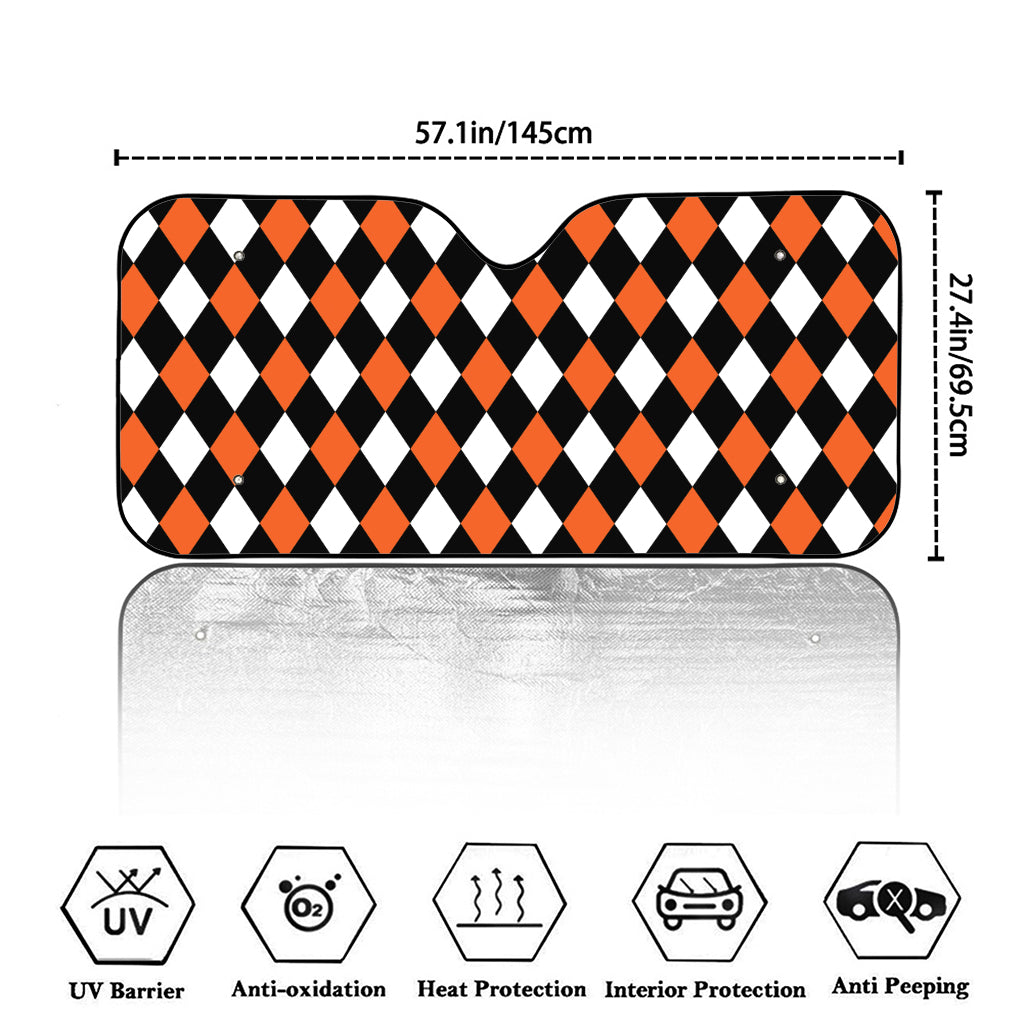 Orange Black And White Harlequin Print Car Windshield Sun Shade