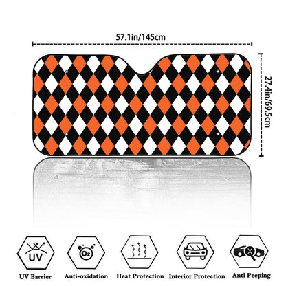 Orange Black And White Harlequin Print Car Windshield Sun Shade