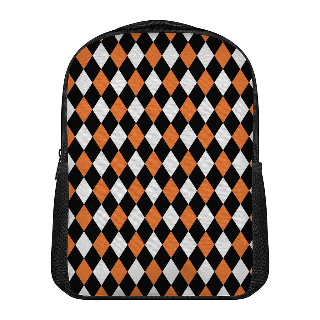 Orange Black And White Harlequin Print Casual Backpack