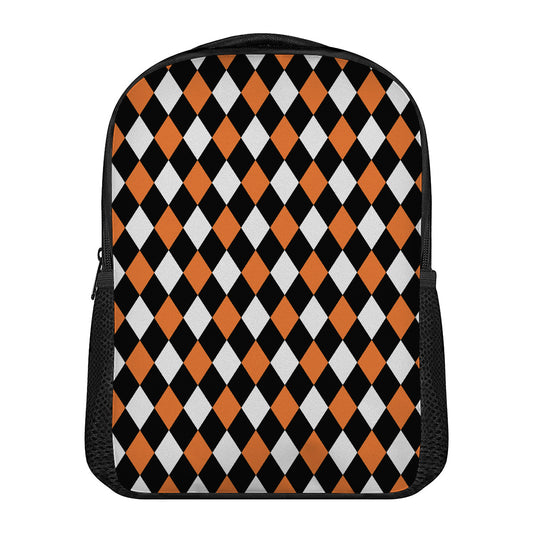 Orange Black And White Harlequin Print Casual Backpack