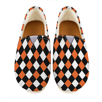 Orange Black And White Harlequin Print Casual Shoes