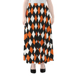Orange Black And White Harlequin Print Chiffon Maxi Skirt