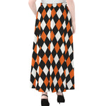 Orange Black And White Harlequin Print Chiffon Maxi Skirt