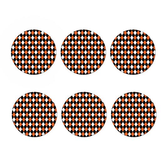 Orange Black And White Harlequin Print Coaster Set