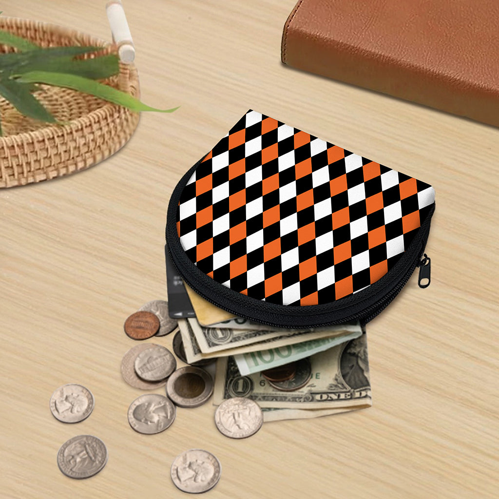 Orange Black And White Harlequin Print Coin Purse