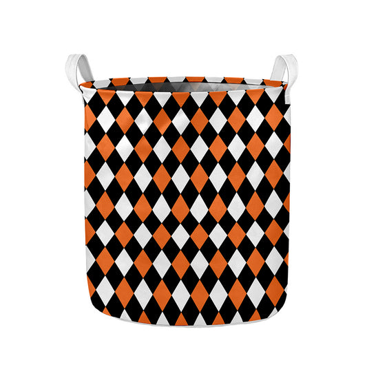 Orange Black And White Harlequin Print Collapsible Laundry Basket