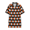 Orange Black And White Harlequin Print Cotton Hawaiian Shirt