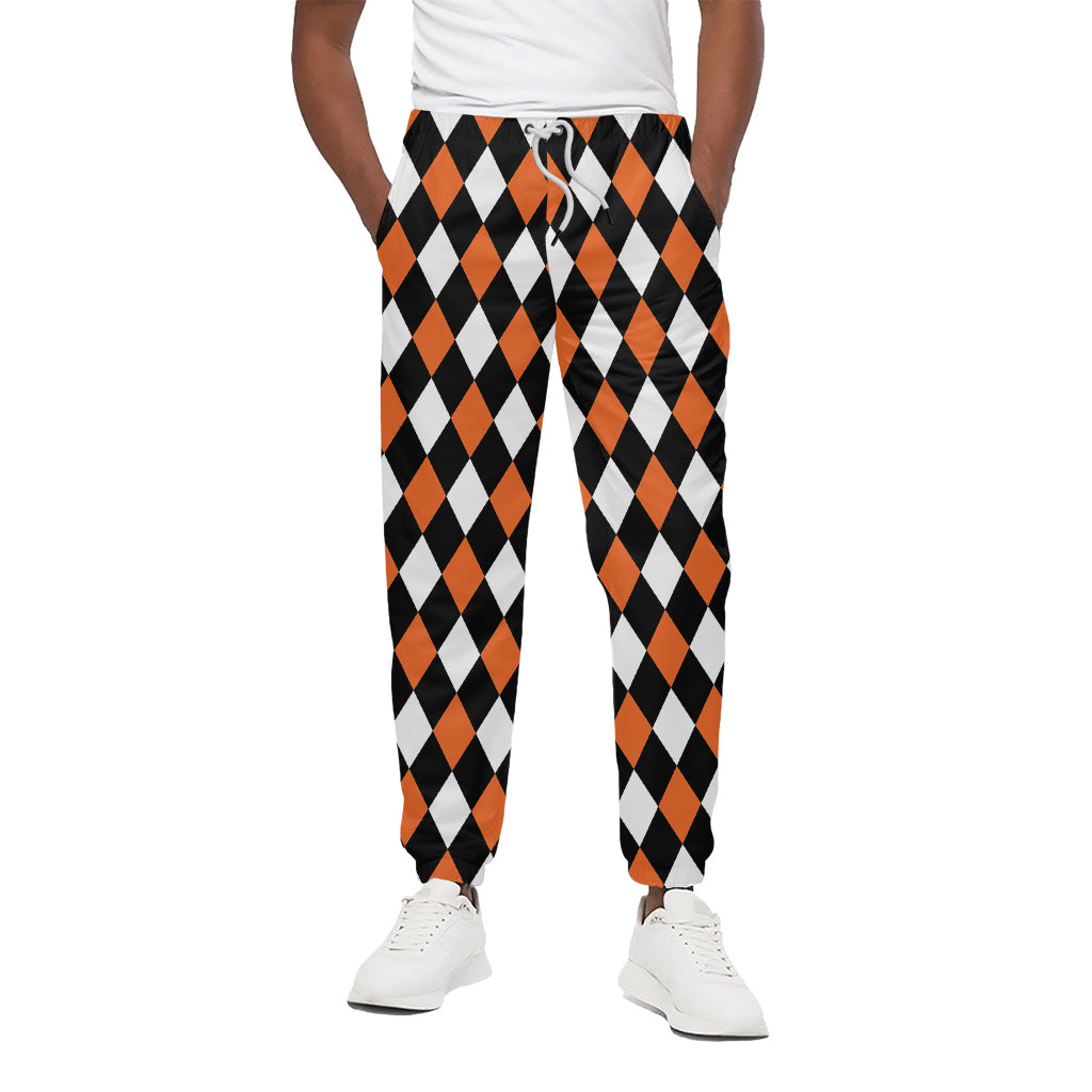 Orange Black And White Harlequin Print Cotton Pants
