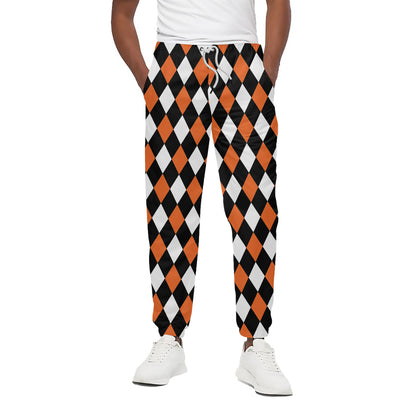 Orange Black And White Harlequin Print Cotton Pants