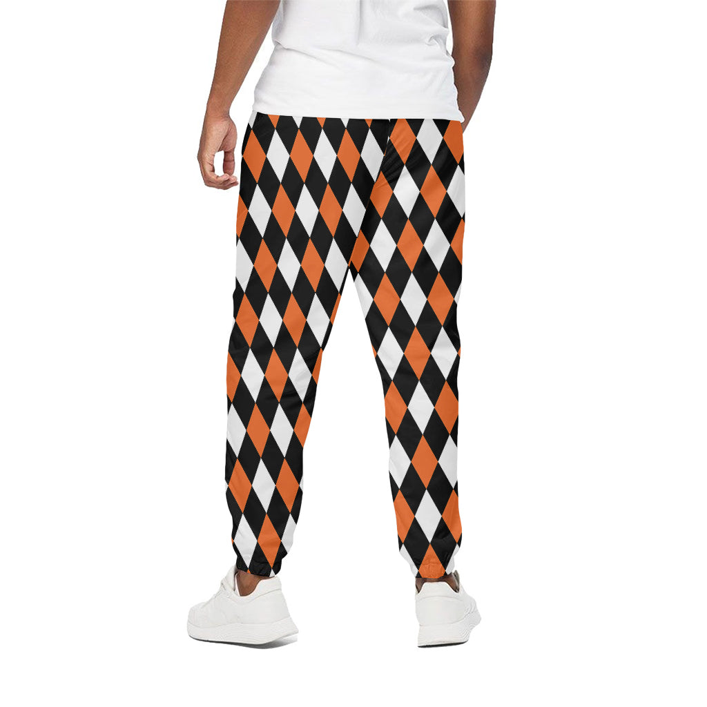 Orange Black And White Harlequin Print Cotton Pants