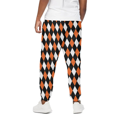 Orange Black And White Harlequin Print Cotton Pants