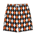 Orange Black And White Harlequin Print Cotton Shorts