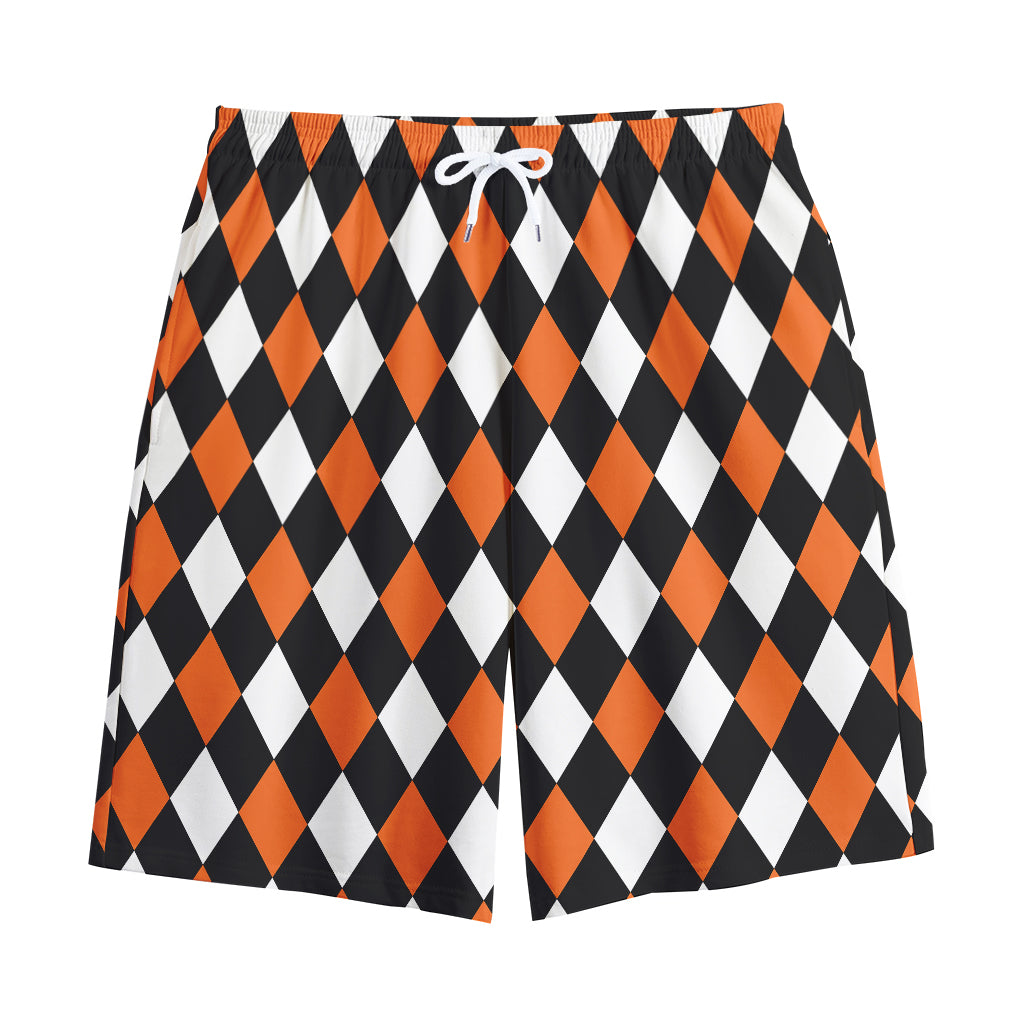 Orange Black And White Harlequin Print Cotton Shorts