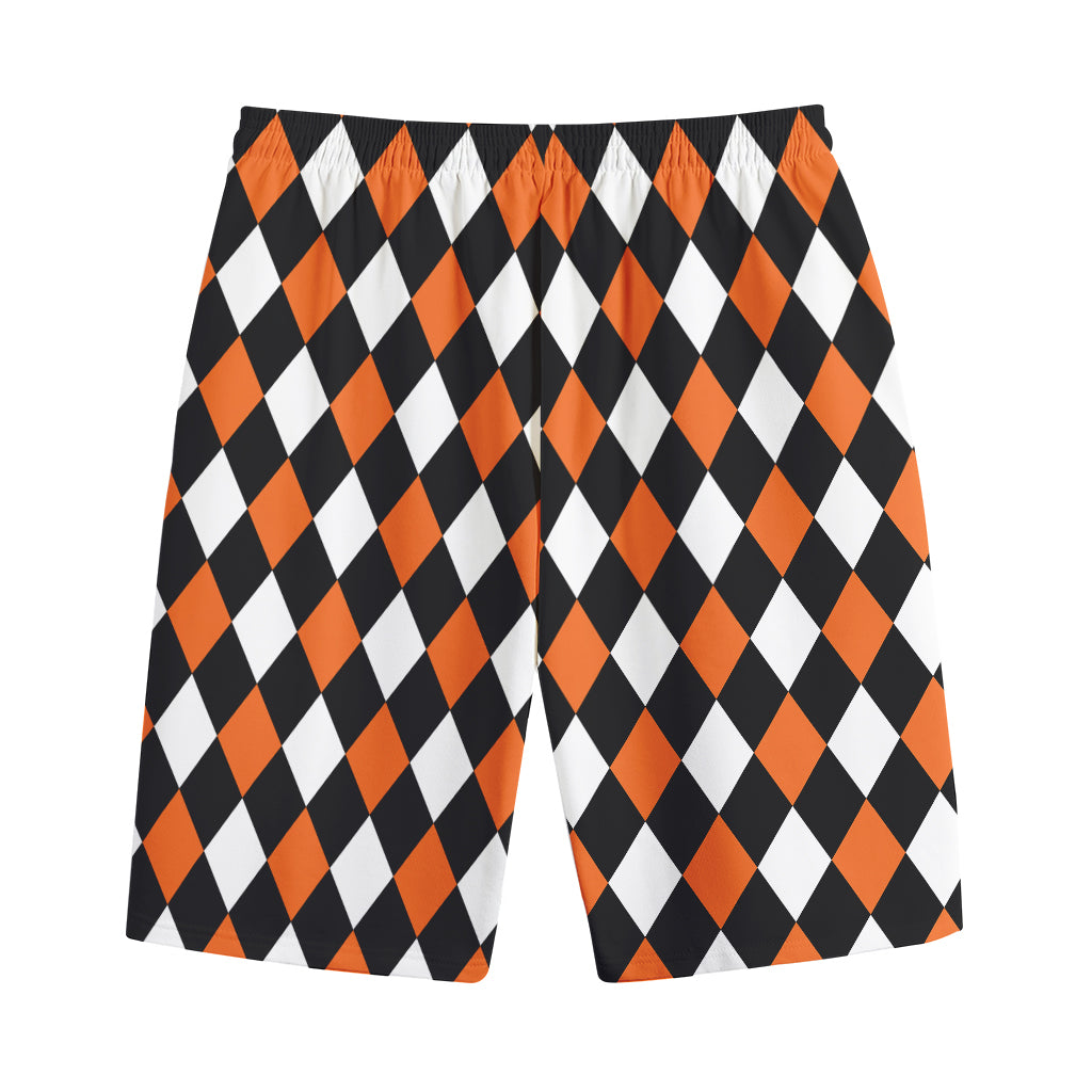 Orange Black And White Harlequin Print Cotton Shorts