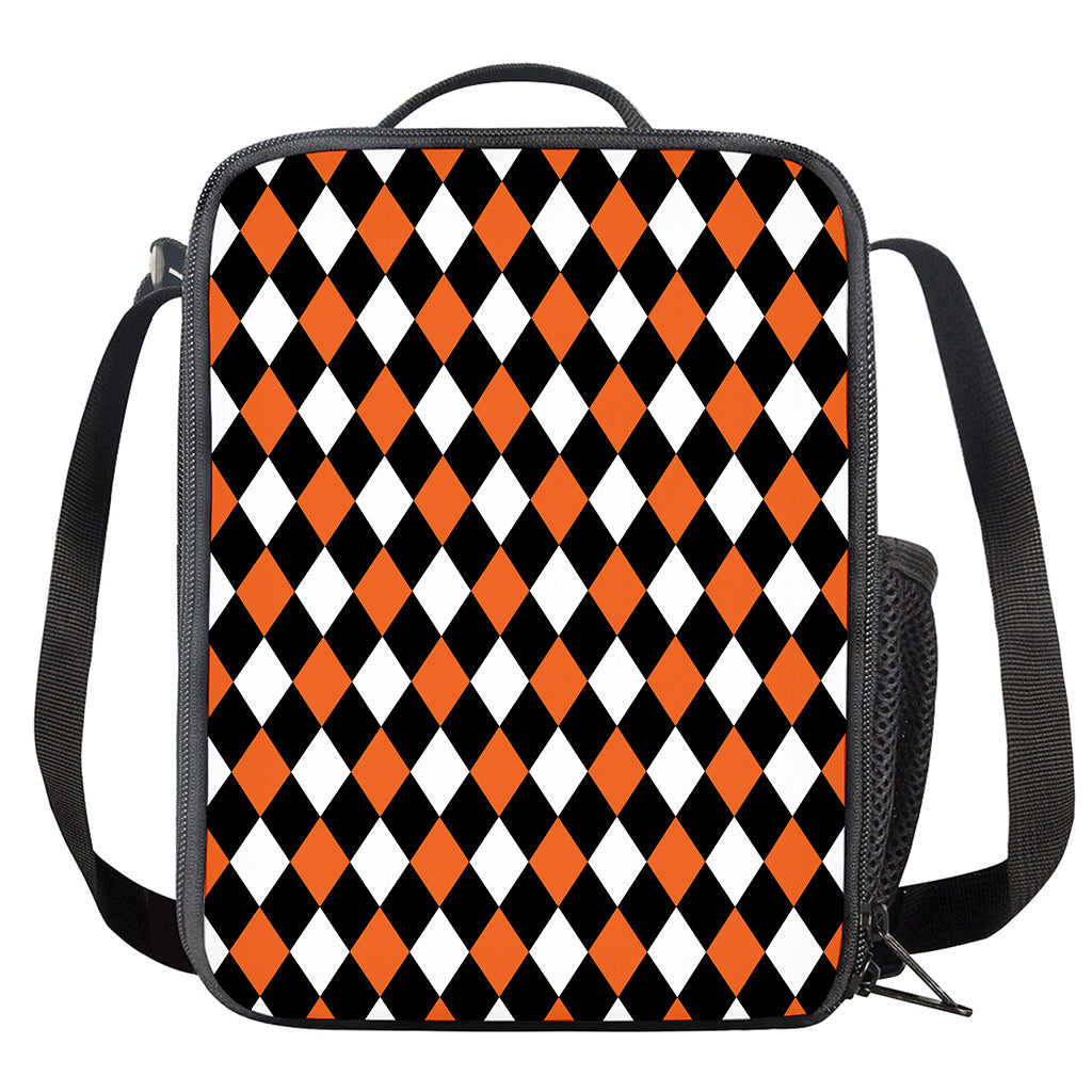 Orange Black And White Harlequin Print Crossbody Lunch Bag