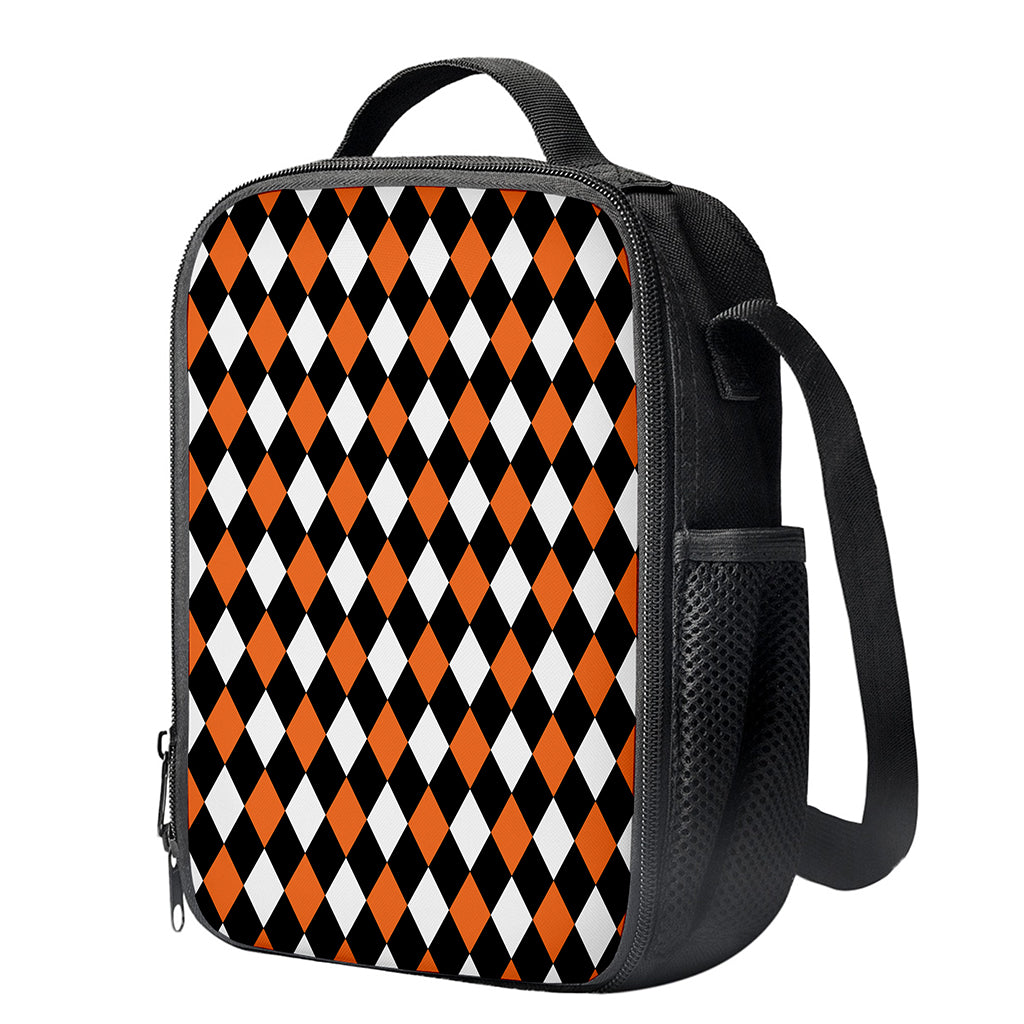 Orange Black And White Harlequin Print Crossbody Lunch Bag