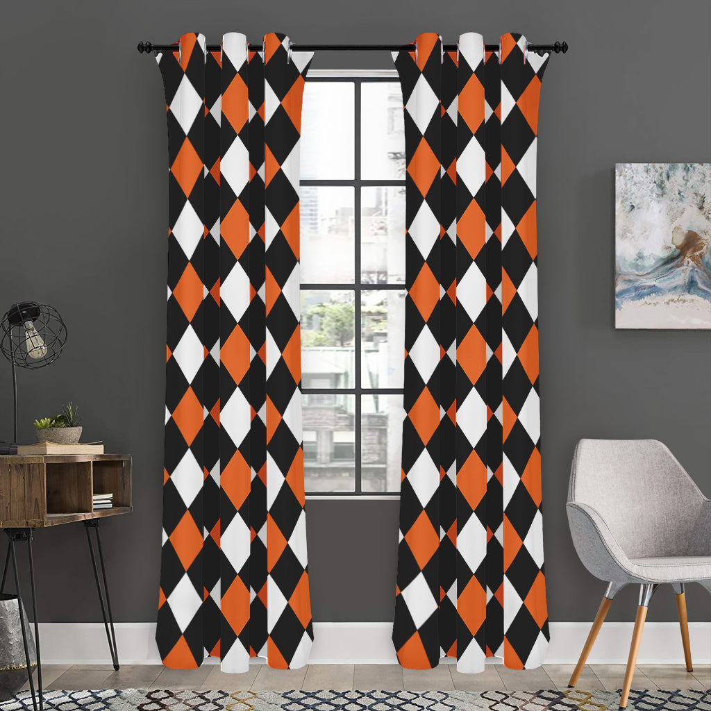 Orange Black And White Harlequin Print Curtain