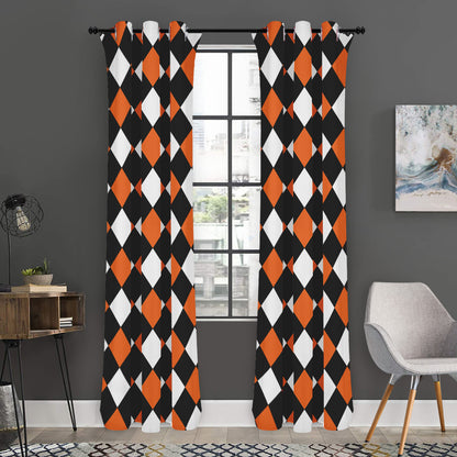 Orange Black And White Harlequin Print Curtain