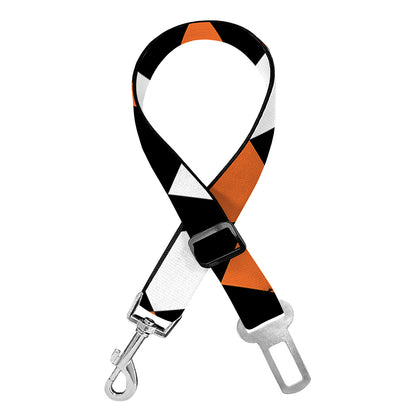 Orange Black And White Harlequin Print Dog Seat Belt