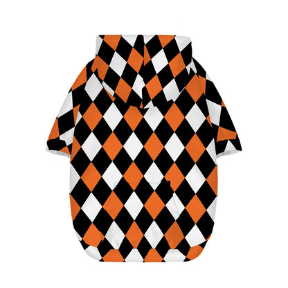 Orange Black And White Harlequin Print Dog Zip Up Hoodie